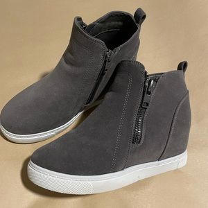 grey, wedged booties